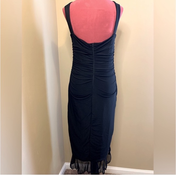 BLACK ASYMMETRICAL RUFFLE HEM RUCHED DRESS - Picture 11 of 13